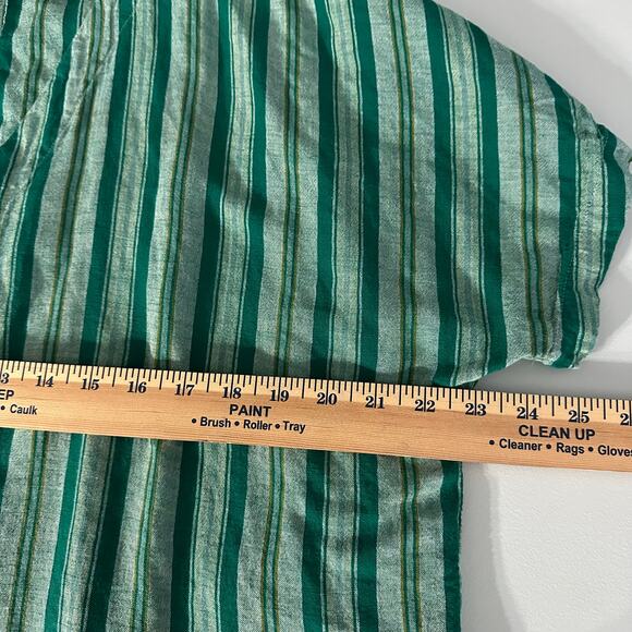 Dip Women's Green Striped Blouse XL Linen Blend Button Down Tie Front Casual - Picture 5 of 6